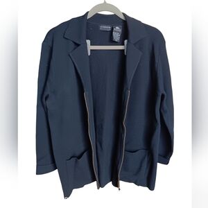 Women's Liz Claiborne navy wool zip-front sweater size L